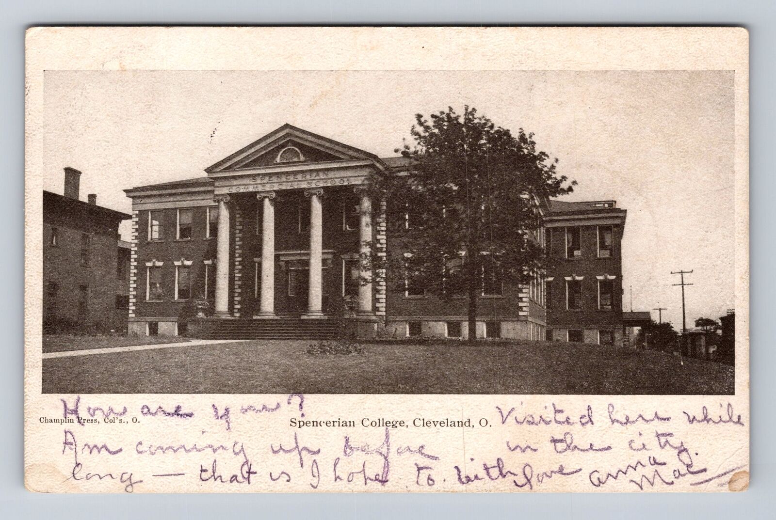 Cleveland OH-Ohio, Spencerian College, Antique, Vintage c1907 Souvenir Postcard