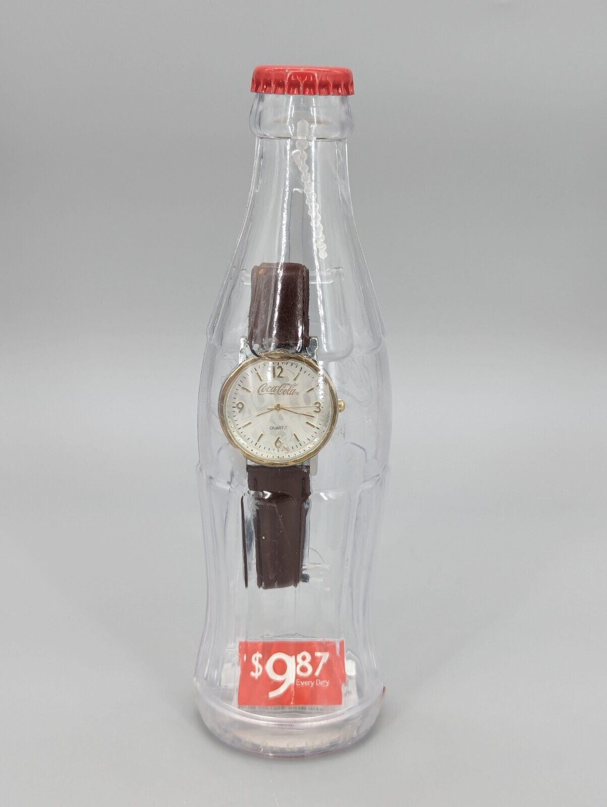 Vintage 2002 Coca Cola Brown Leather Watch In A Plastic Coke Bottle Sealed