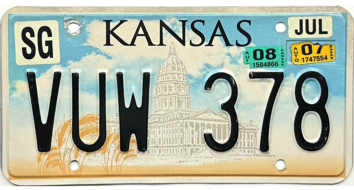 *BARGAIN BIN*  2007 2008 Kansas Capitol Building License Plate #VUW 378
