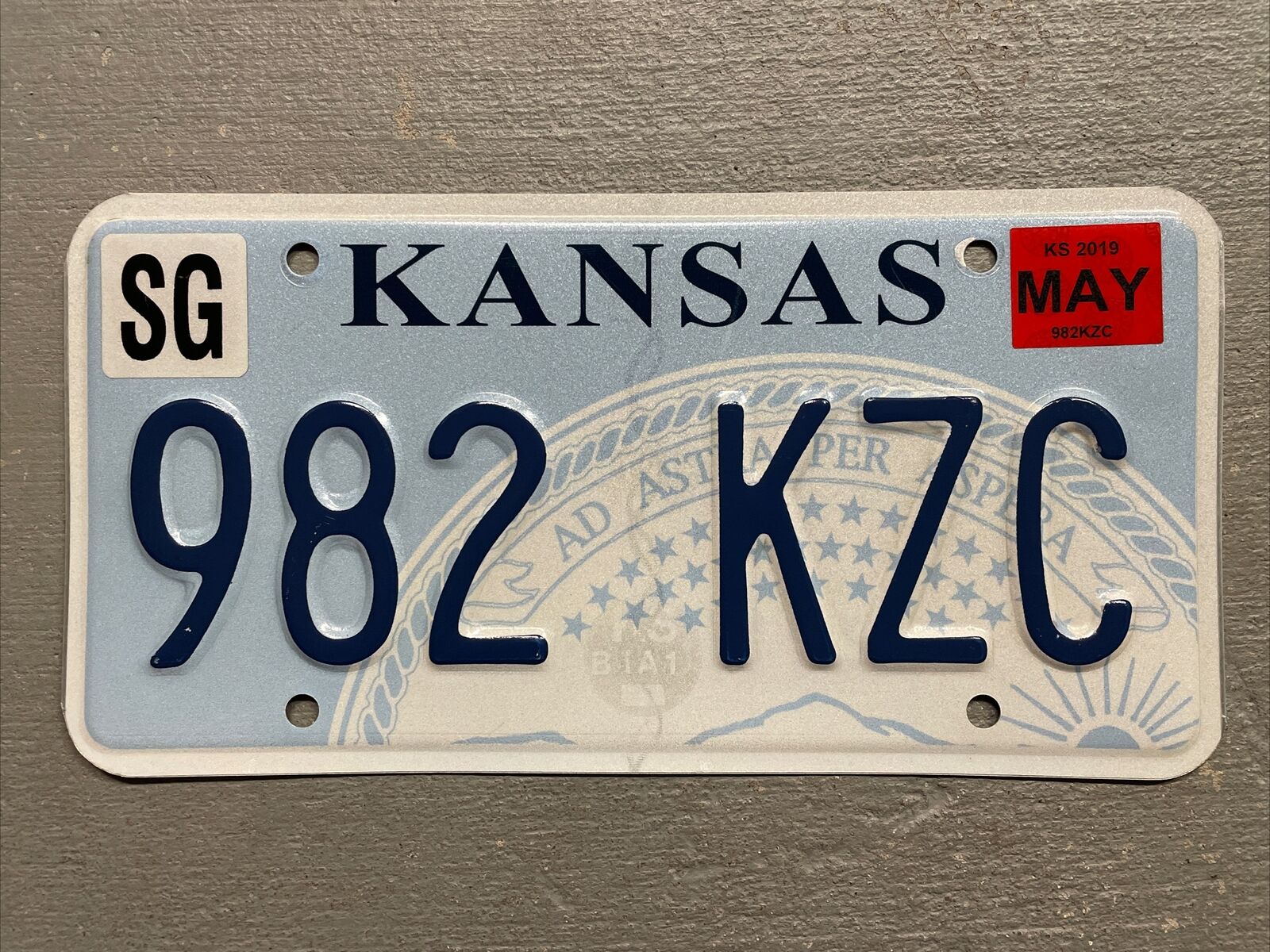KANSAS LICENSE PLATE STATE SEAL RANDOM LETTERS/NUMBERS FAIR-GOOD CONDITION