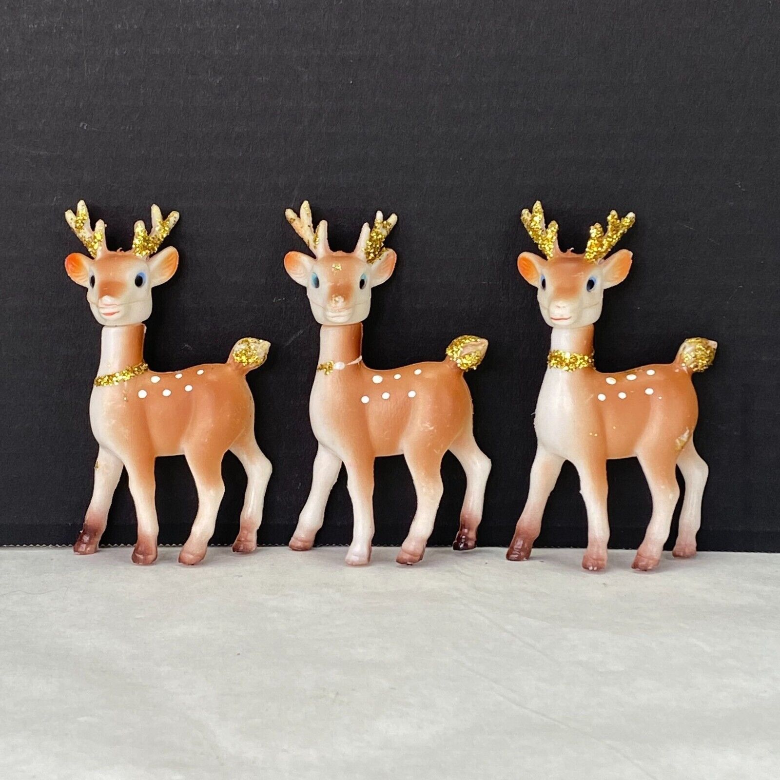 Vintage Blow Mold Christmas Reindeers Figurines Hong Kong Lot of 3