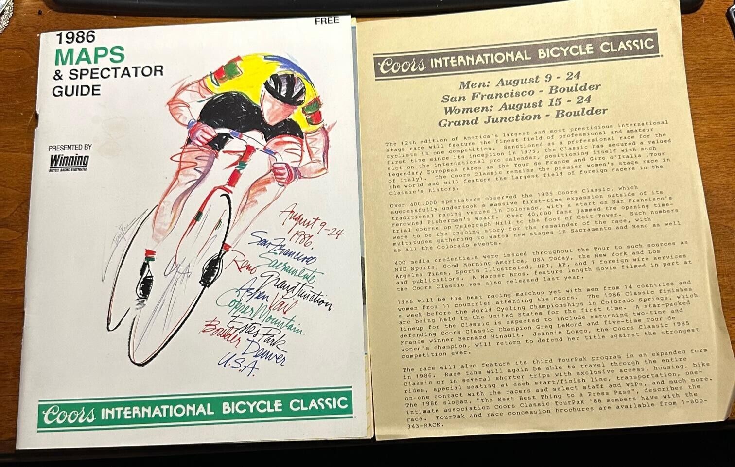 Vintage 1986 Maps & Spectator Guide Coors International Bicycle Bike Races