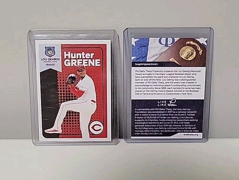 6/9/24 Lou Gehrig Baseball Trading Card Cincinnati Reds SGA Hunter Greene 2024