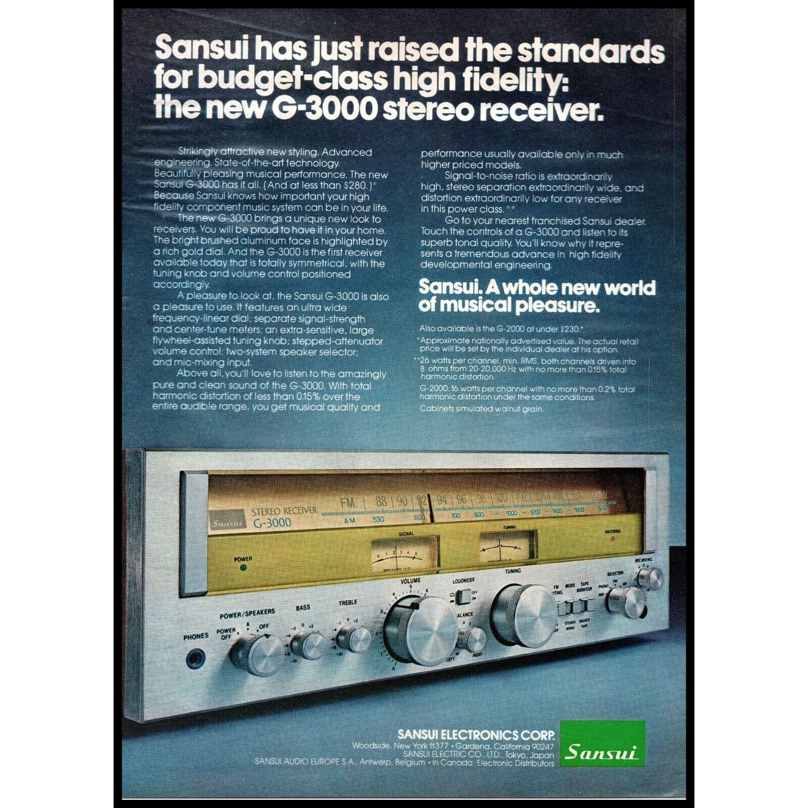 1977 Sansui G-3000 Stereo Receiver Vintage Print Ad Audiophile Hi Fi Wall Art