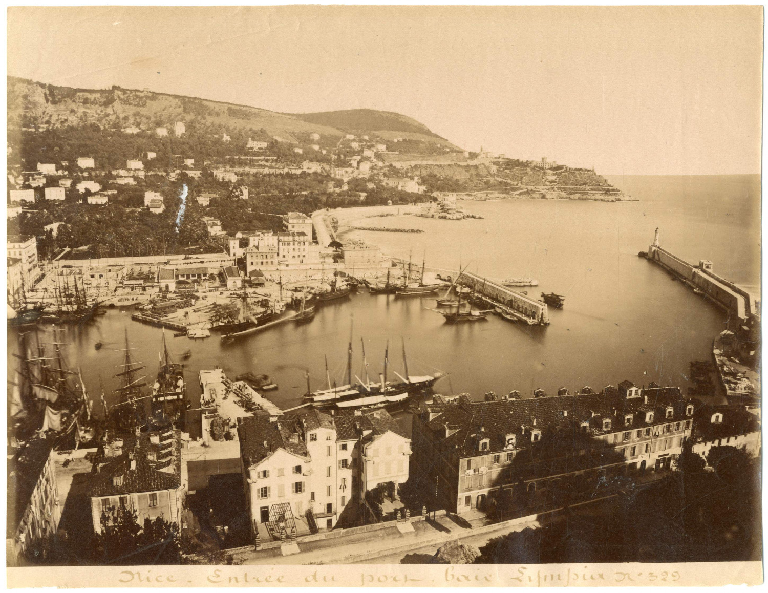 France, Nice, port entrance, Lympia Bay vintage albumen print, albu print print