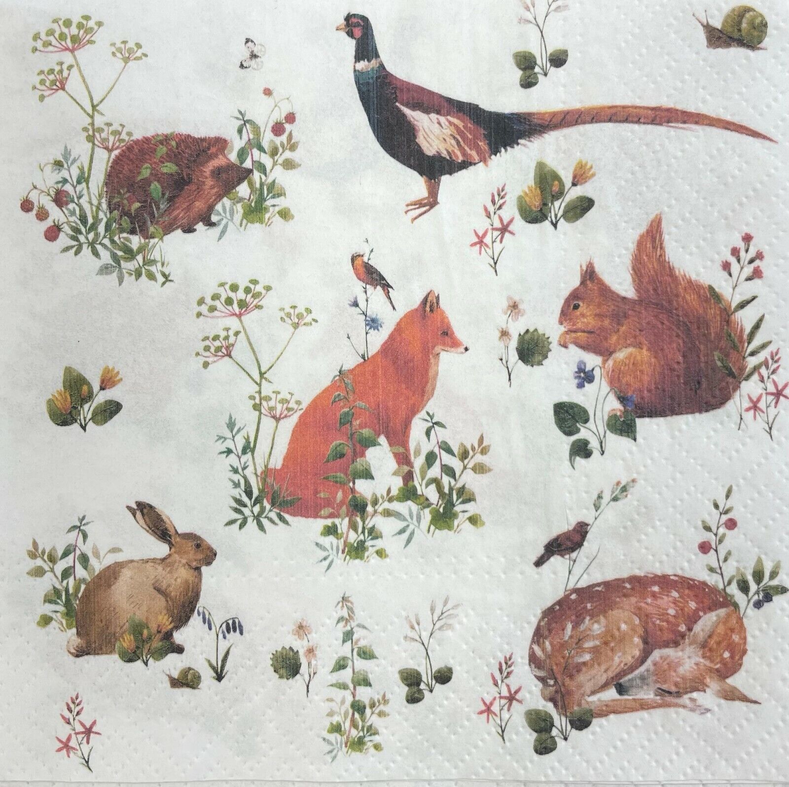 Two Individual Luncheon Decoupage Paper Napkins Animals Birds Fox Forest