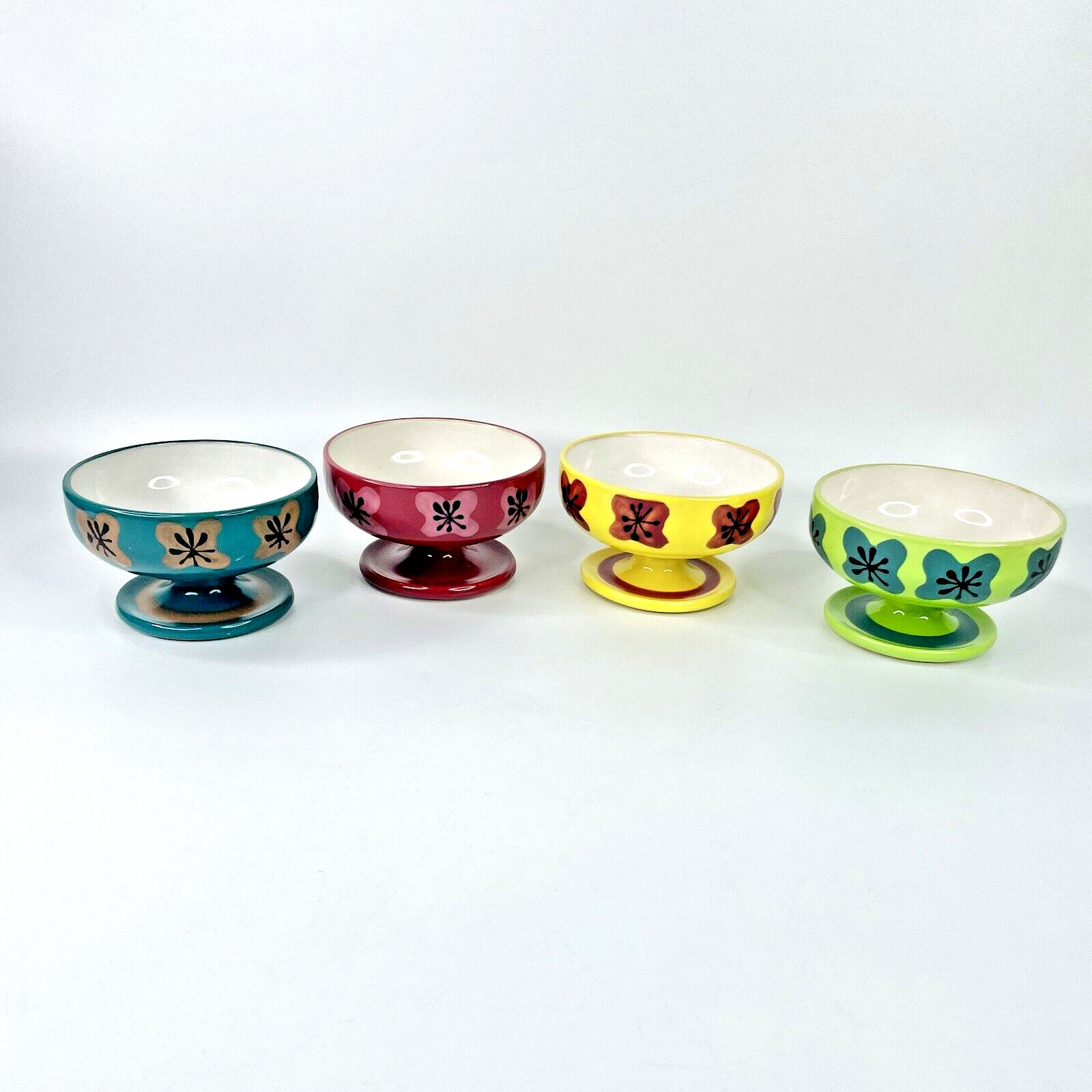 Lot of 4 Vintage Retro Footed Pedestal Dessert Bowls Trinket Dishes Ceramic MCM