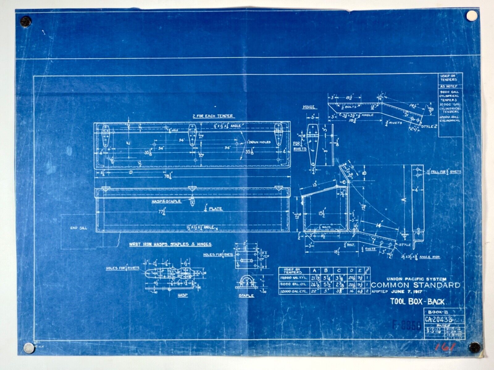 1917 Union Pacific Blueprint- Common Standard Tool Box - Back - 20\'\' x 15\'\'