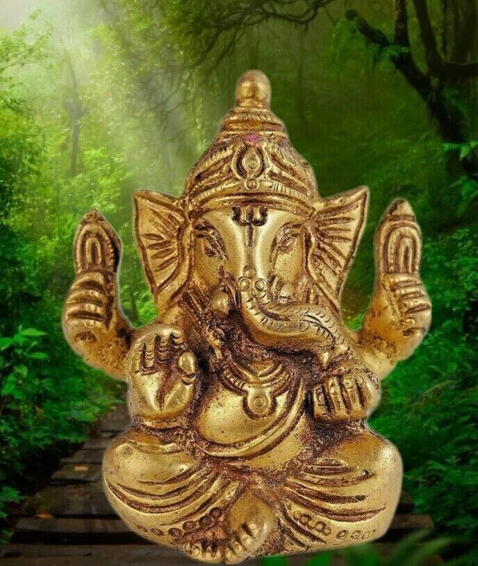Brass Ornate Lord Ganesh Statue Decorative Sculpture Ganesha Idol Home Decor Gif