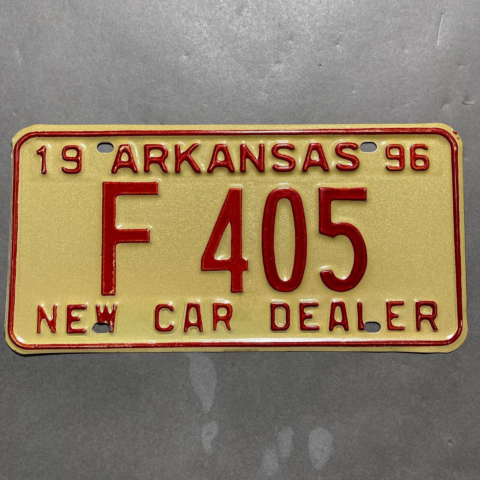 Arkansas License Plate 1996 Dealer Tag Dealership Owner Auto Motor Vehicle Ford