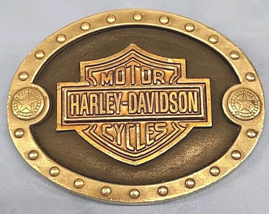 Harley-Davidson Fat Boy Leather Backed Bar & Shield Belt Buckle Pre-Owned 