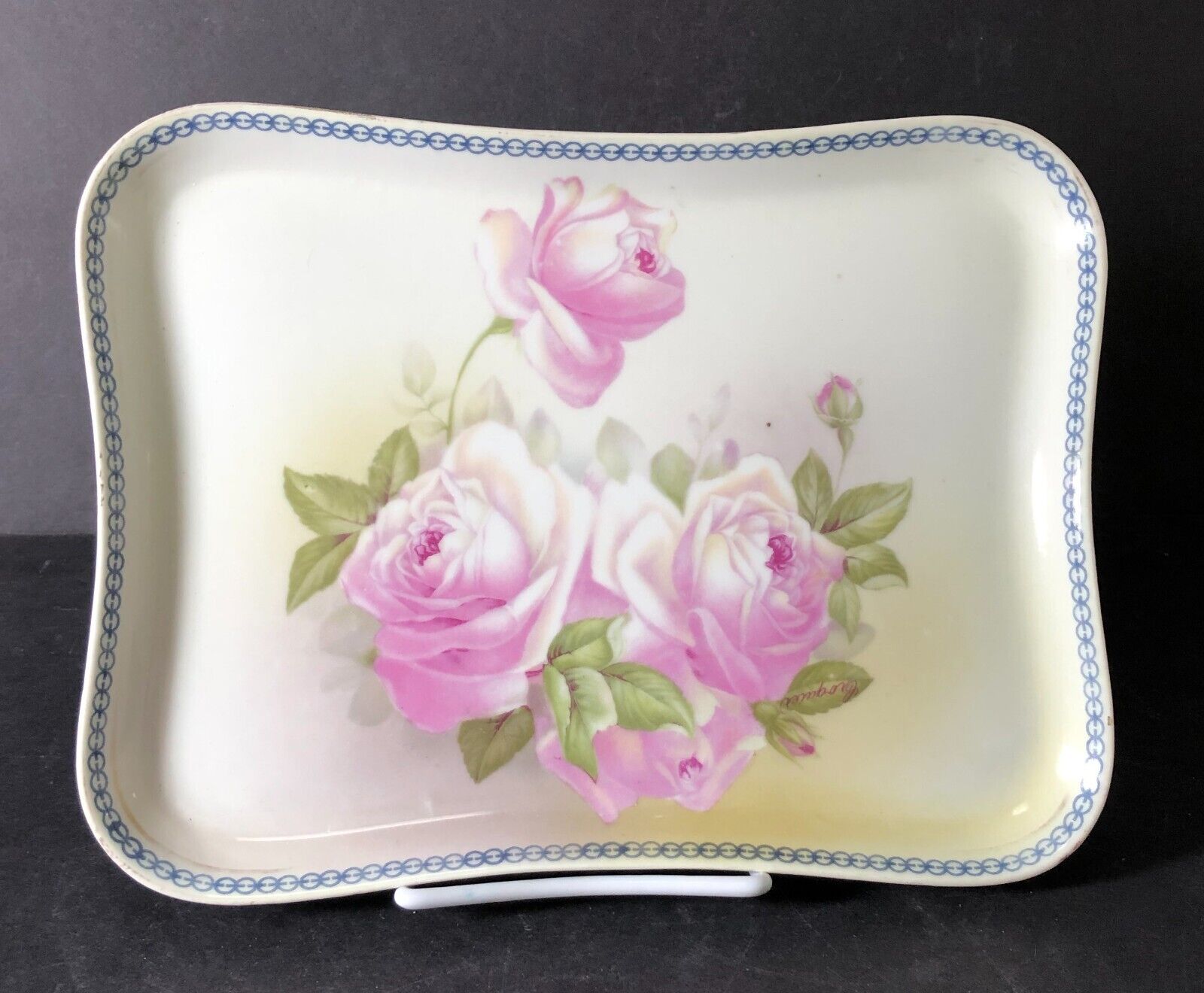 Royal Munich Vanity Dresser Tray Pink Roses Porcelain 10
