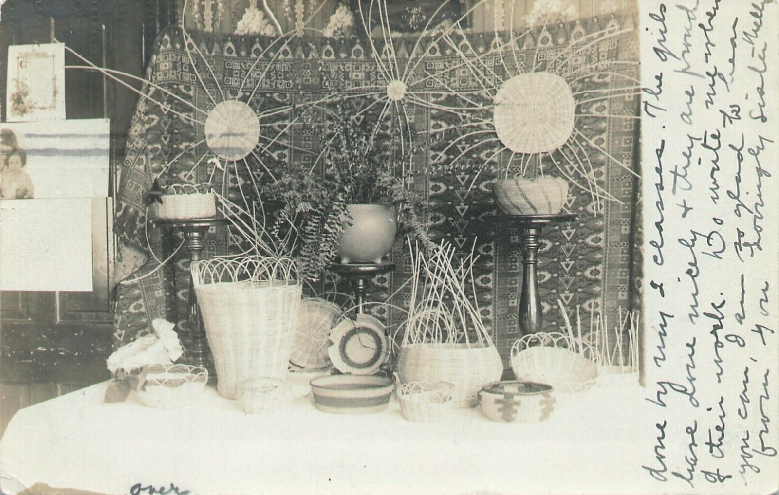 Basket Weaving Wall Art Class Futurism Elkhart Indiana 1909 RPPC Postcard