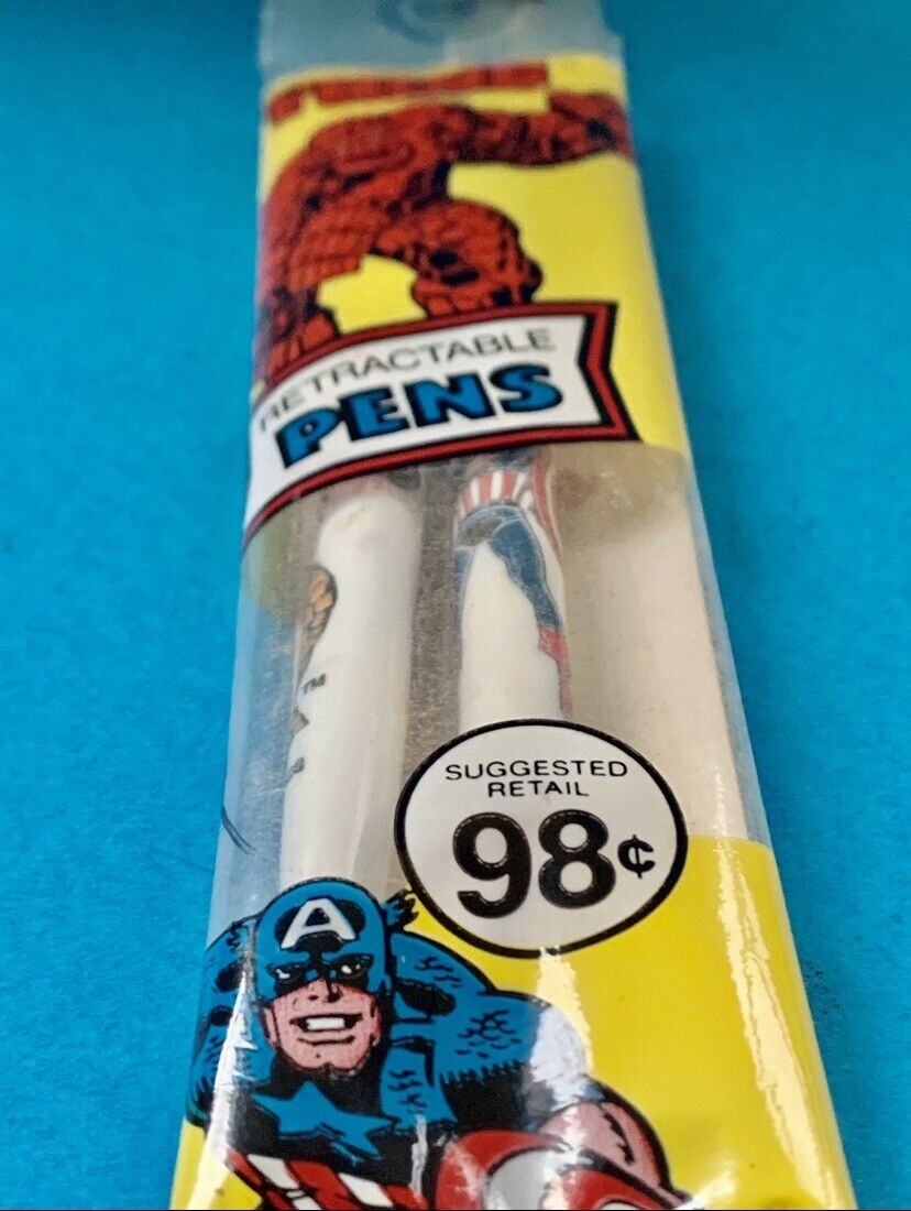 RARE VHTF MARVEL COMICS Stick Pens CAPTAIN AMERICA THE THING 1980 Pen Co. MISP