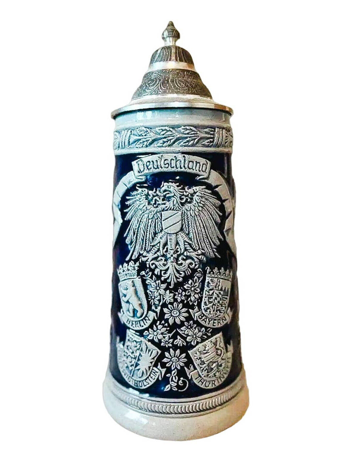 German Stein Coats of Arms Engraved w/Lid