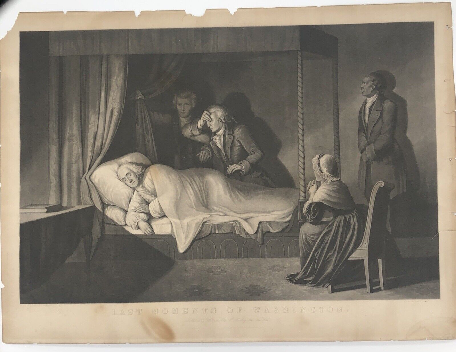 Historic Art George Washington Deathbed; Ink on Paper; Steel Engraving