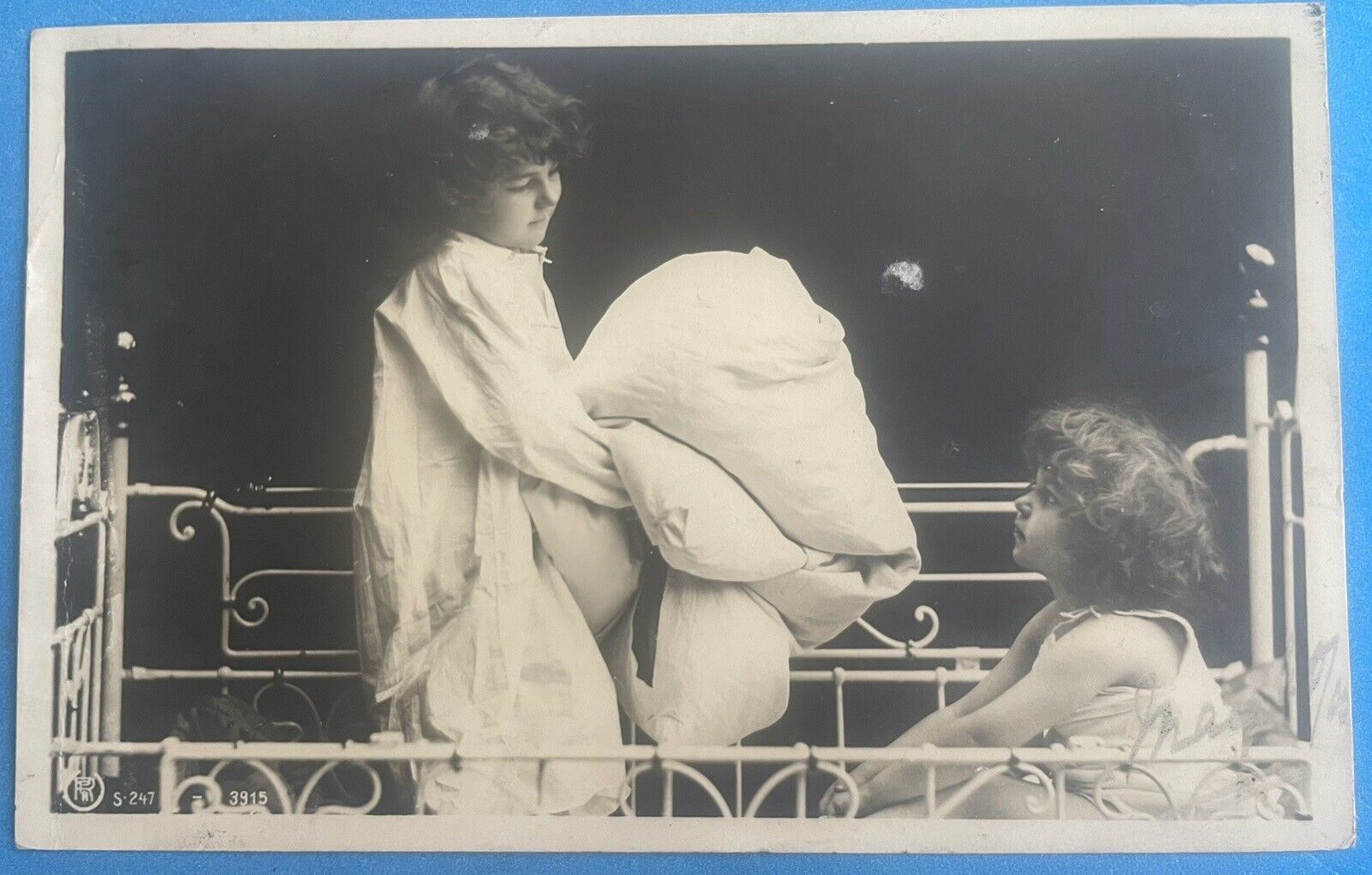 Vintage 1905 RPPC Rotophot Postcard #247/3915 - Children Playing on Bed