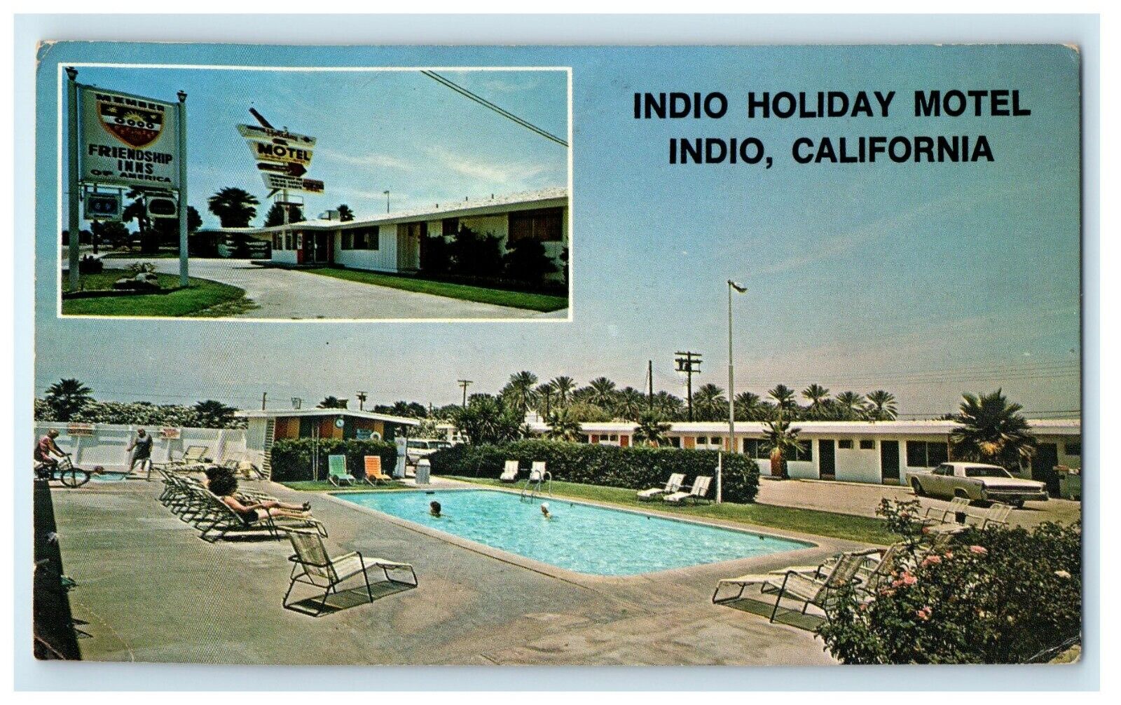 c1950\'s Indio California CA, Indio Holiday Hotel Swimming Pool View Postcard