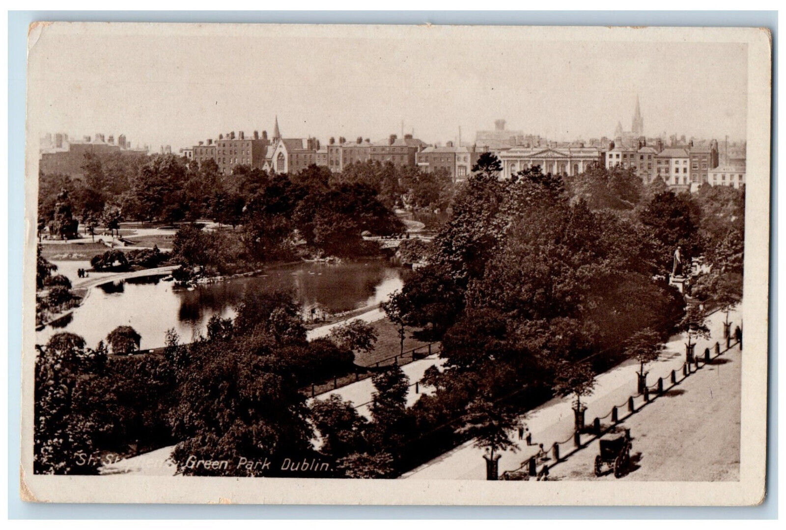 c1940's St. Stephens Green Park Dublin Ireland Vintage Unposted Postcard