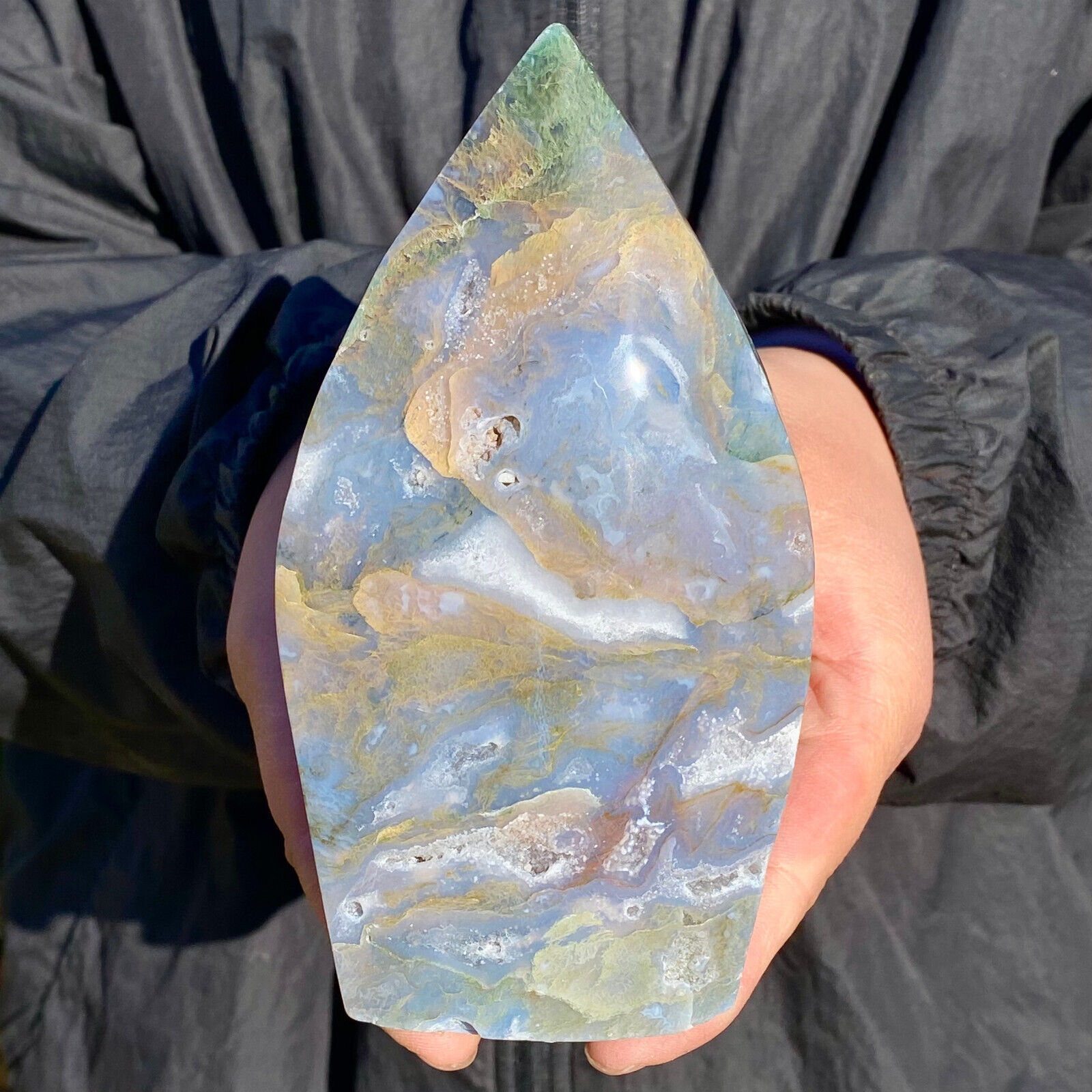 485G Natural agate water grass quartz Slice polishing healing meditation