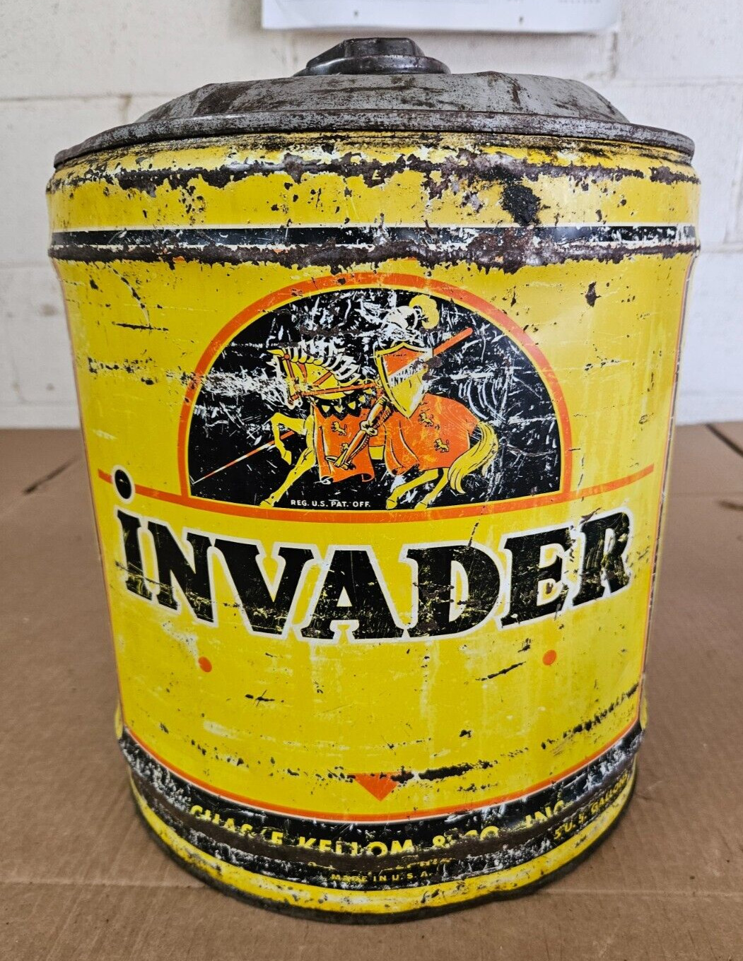 Vintage Invader Oil Can 5 Gallon Advertising Rare Motor Oil  gas station