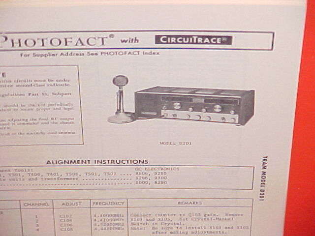 1976 TRAM CB RADIO SERVICE SHOP MANUAL MODEL D201