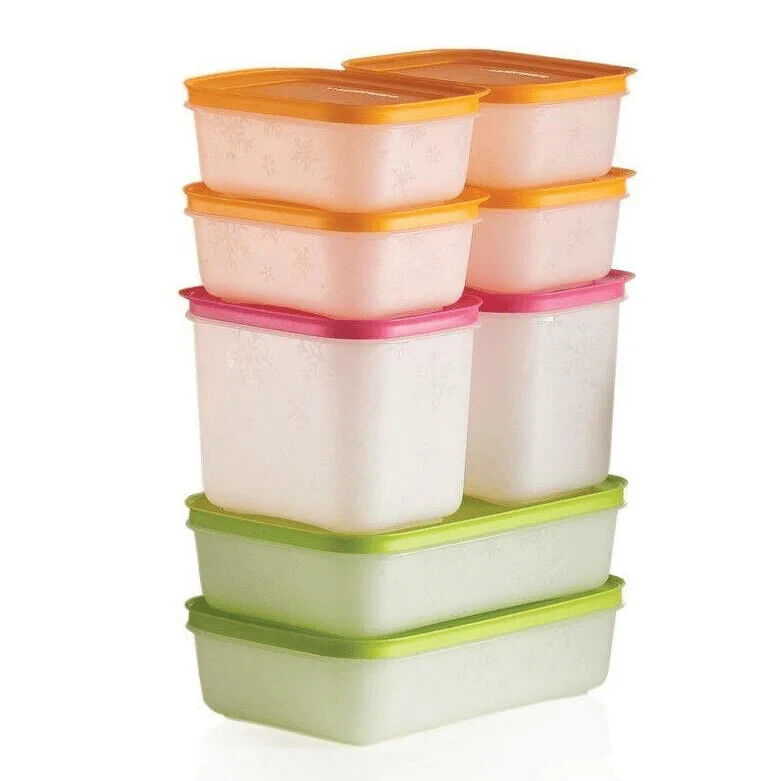 Tuppeware NEW freezer mate plus 8 piece Starter set green pink orange