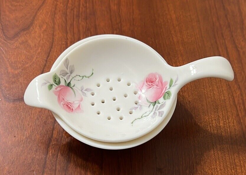 vintage Allyn Nelson Tea cup & tea strainer, floral design