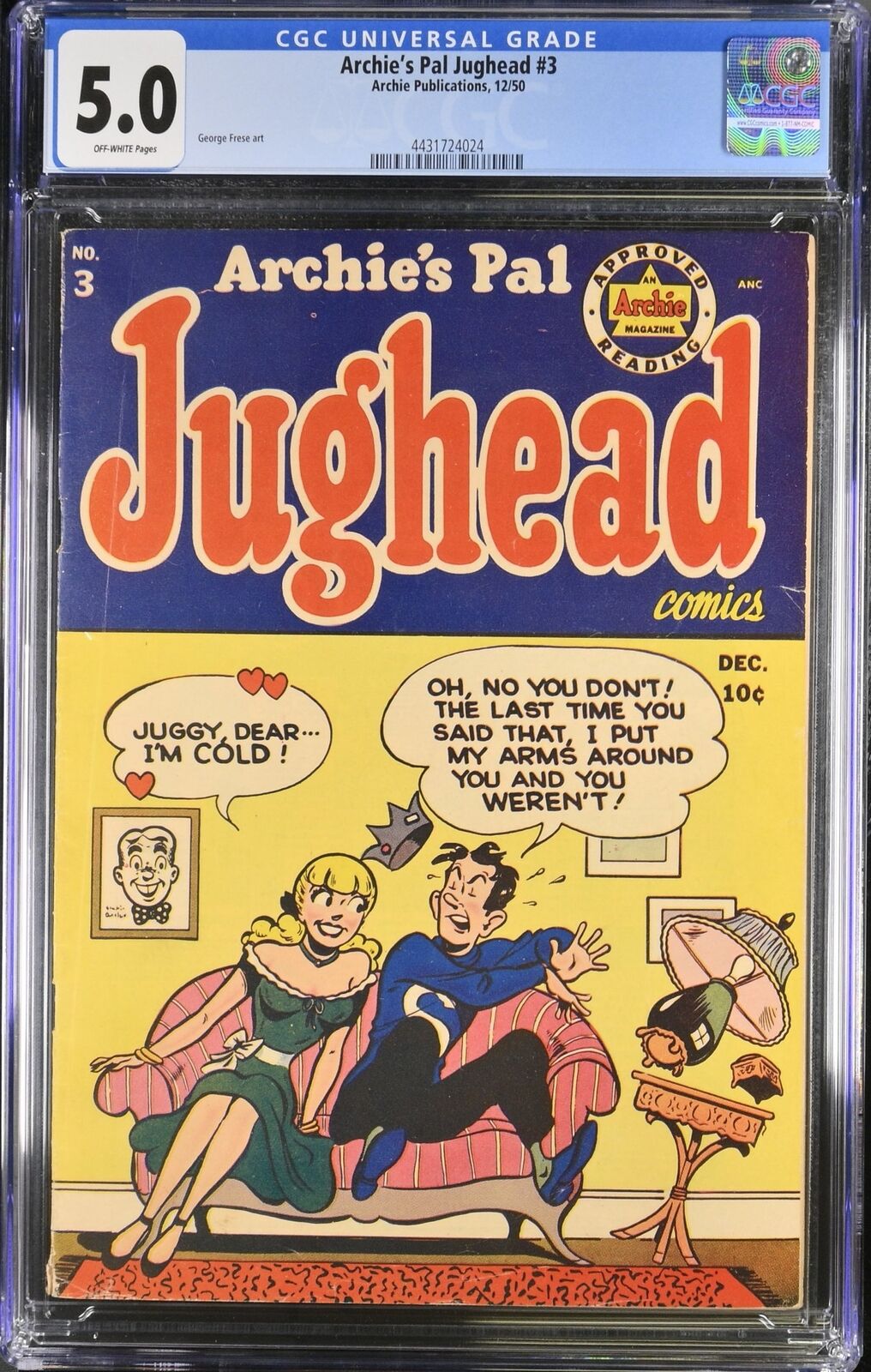 Archie\'s Pal Jughead #3 CGC VG/FN 5.0 Off White Archie 1950