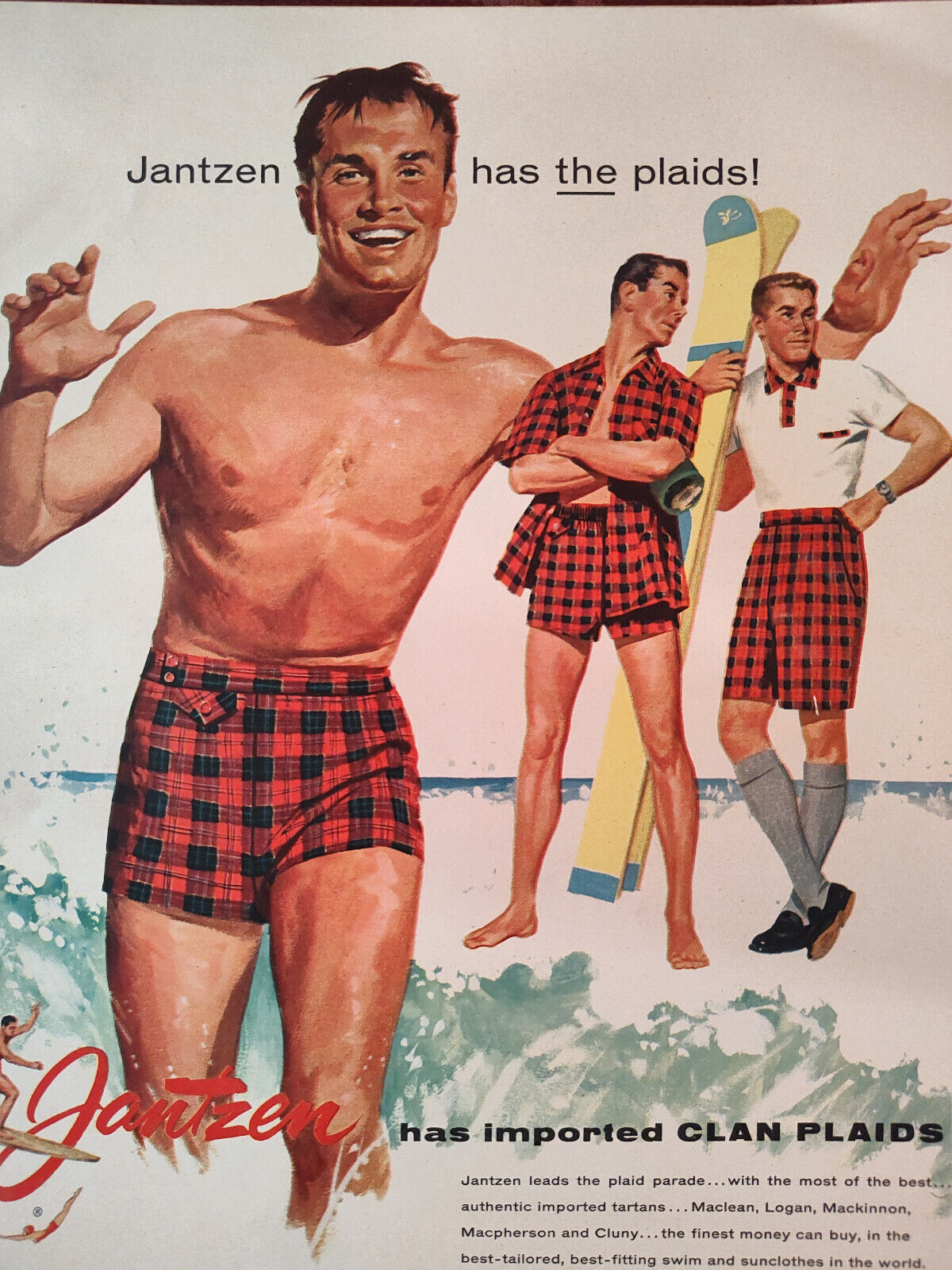 1955 Esquire Original Art Ad Advertisement JANTZEN Clan PLAIDS McGregor Shirts