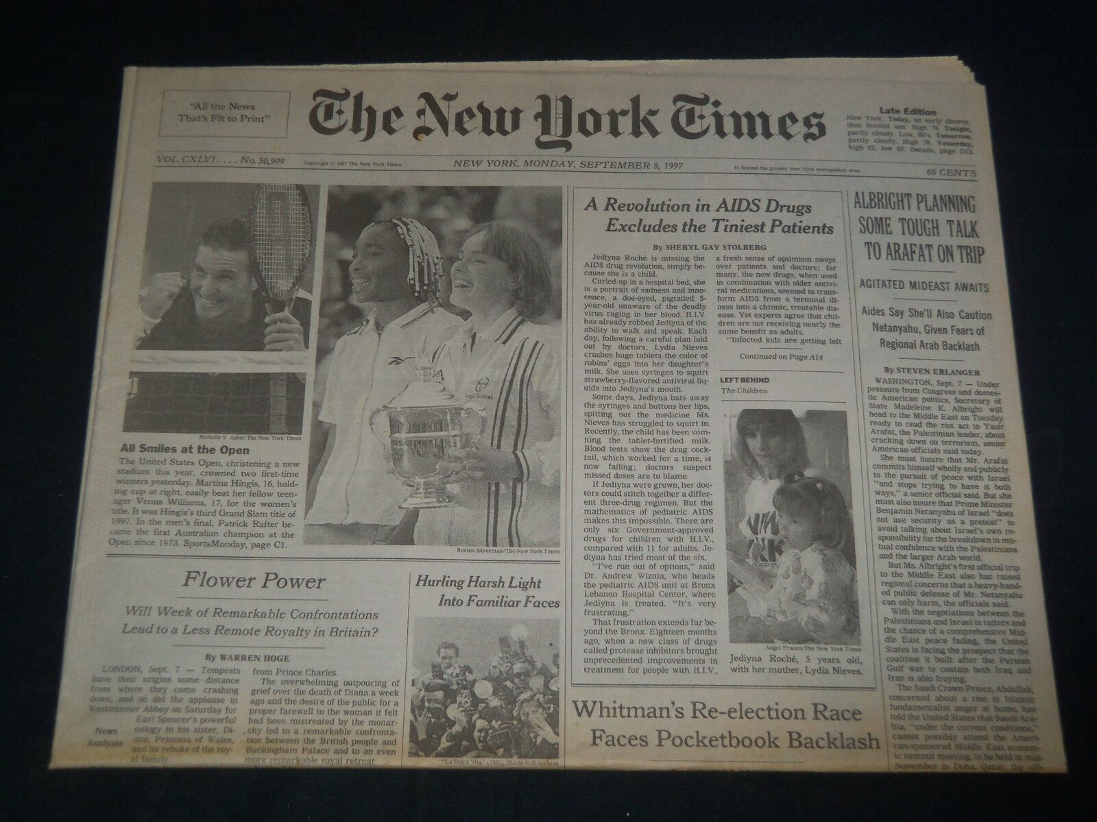 1997 SEPTEMBER 8 NEW YORK TIMES NEWSPAPER - VENUS WILLIAMS - NP 3780