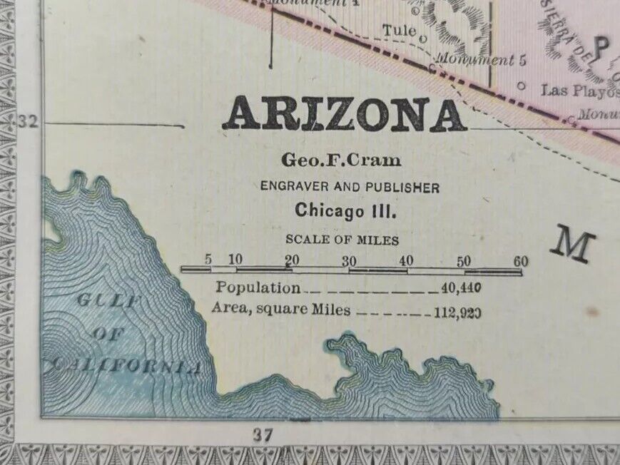 Antique 1885 ARIZONA TERRITORY Map 11
