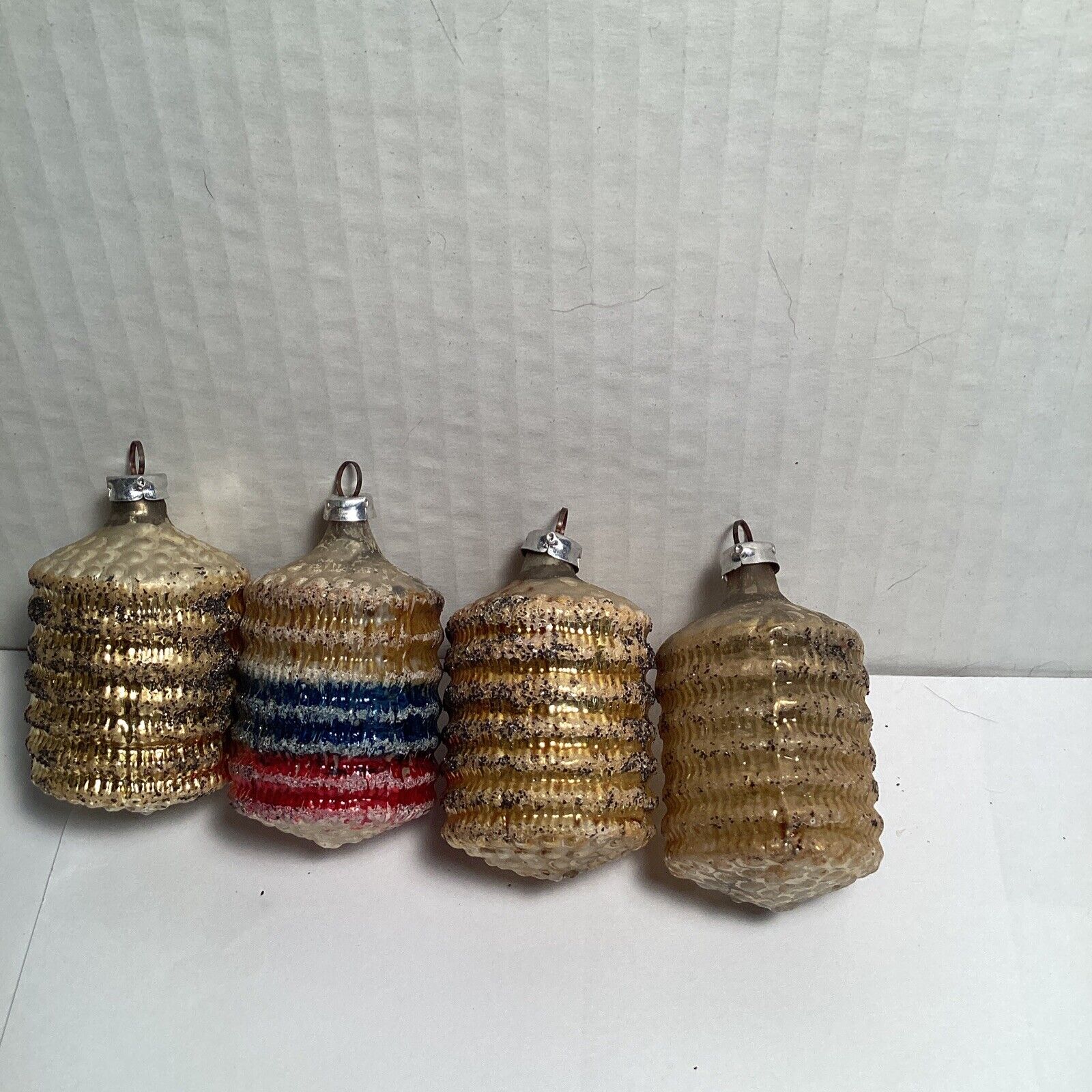 Vintage Christmas Glass Ornaments UFO Lantern Ribbed