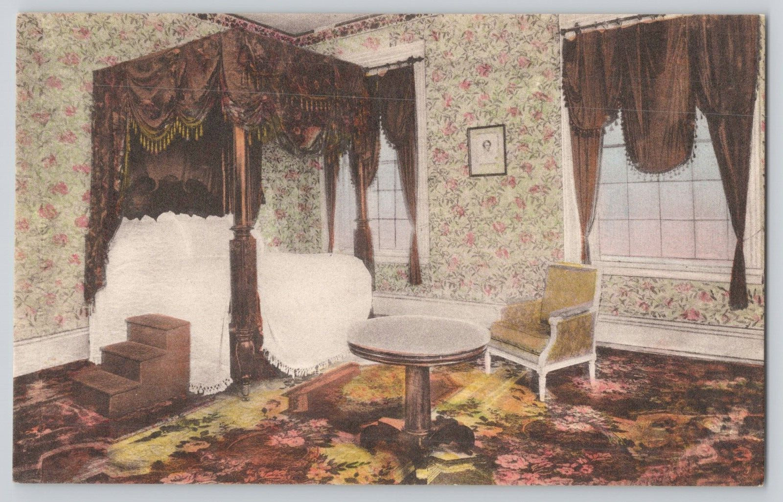 Postcard Lafayette's Bedroom, The Hermitage, Nashville TN Hand Colored Albertype