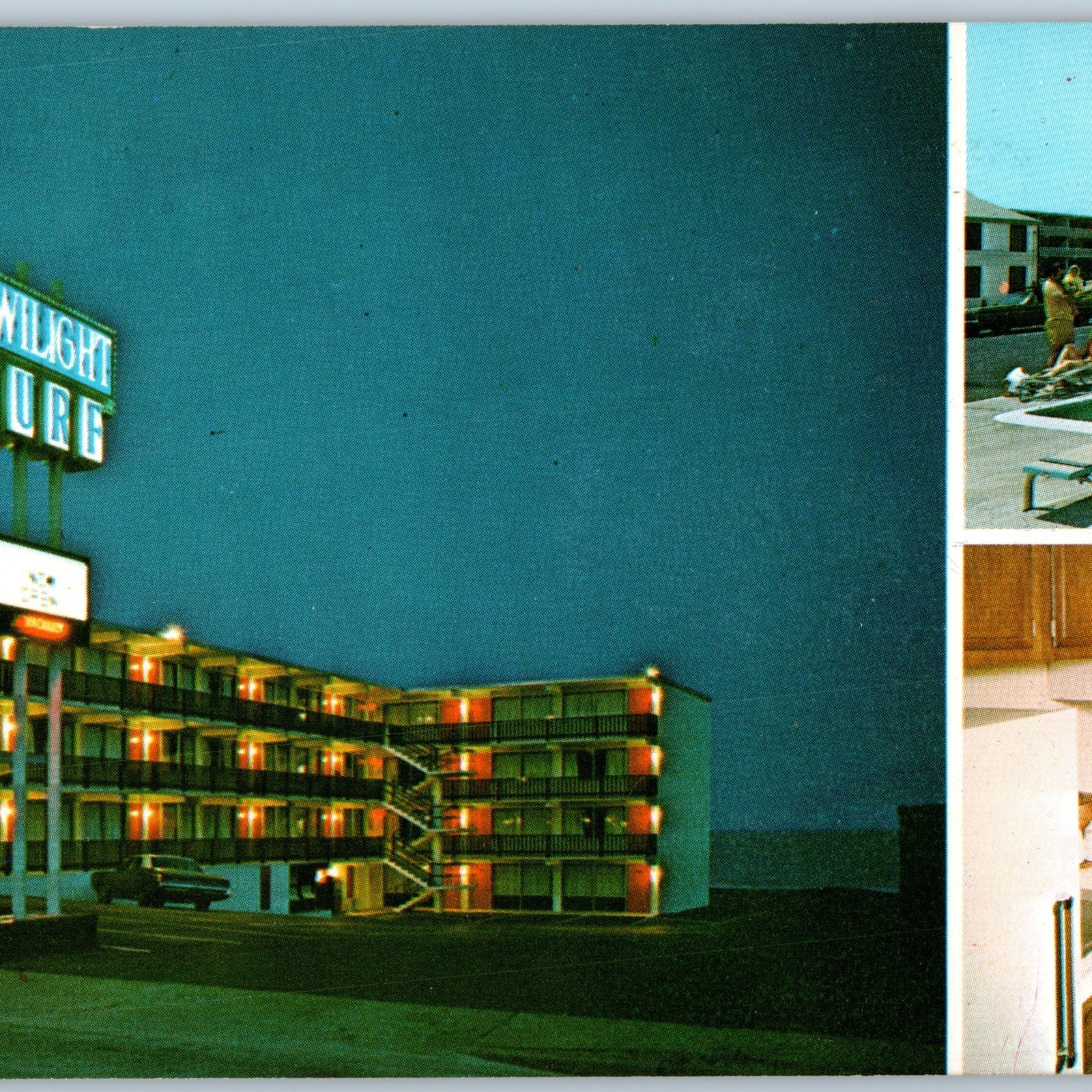c1970s Myrtle Beach, SC Twilight Surf Motel Interior Swim Oversized Postcard 3S