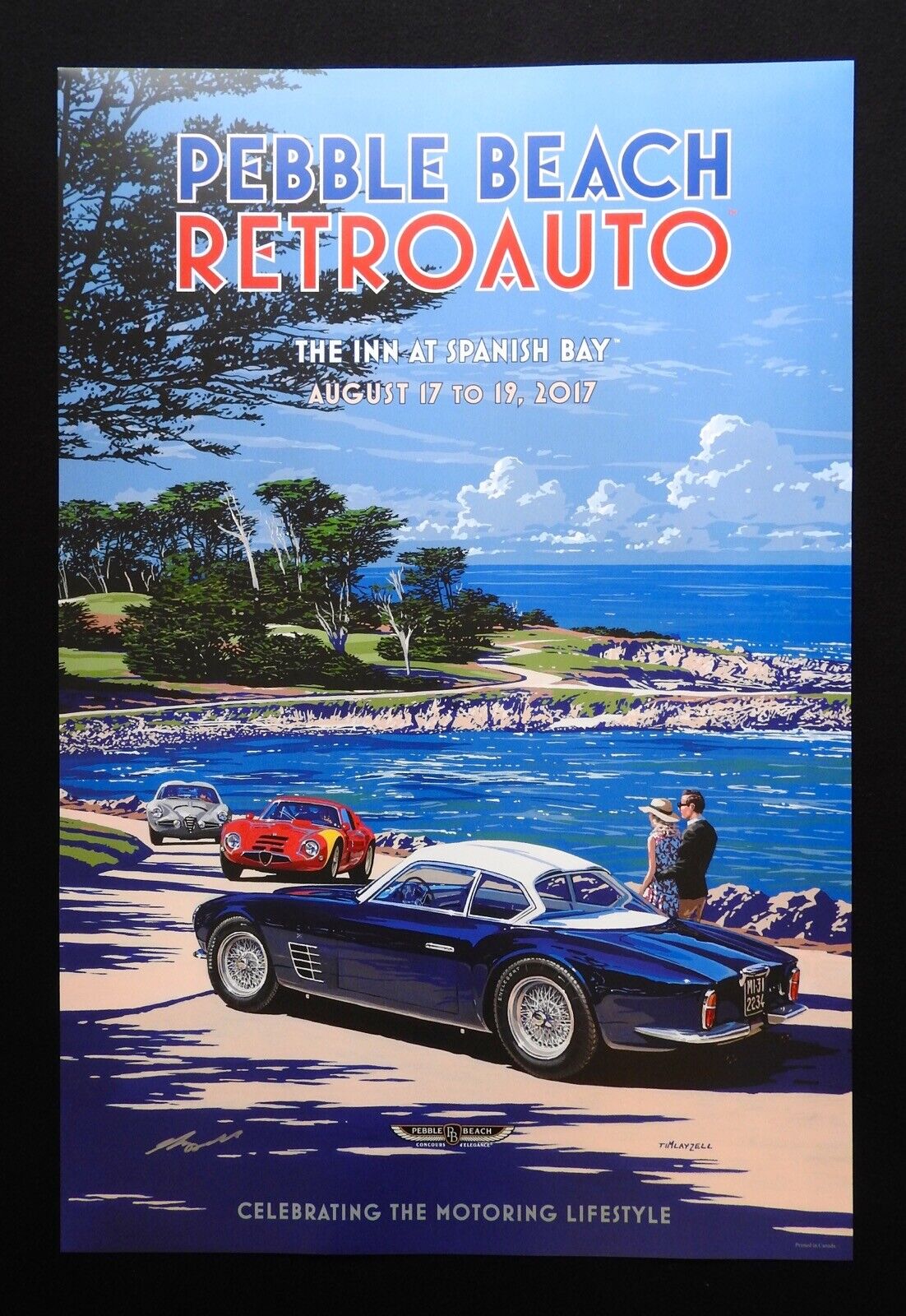 SIGNED 2017 Pebble Beach Concours RETROAUTO Poster FERRARI 250 GT ZAGATO Alfa TZ