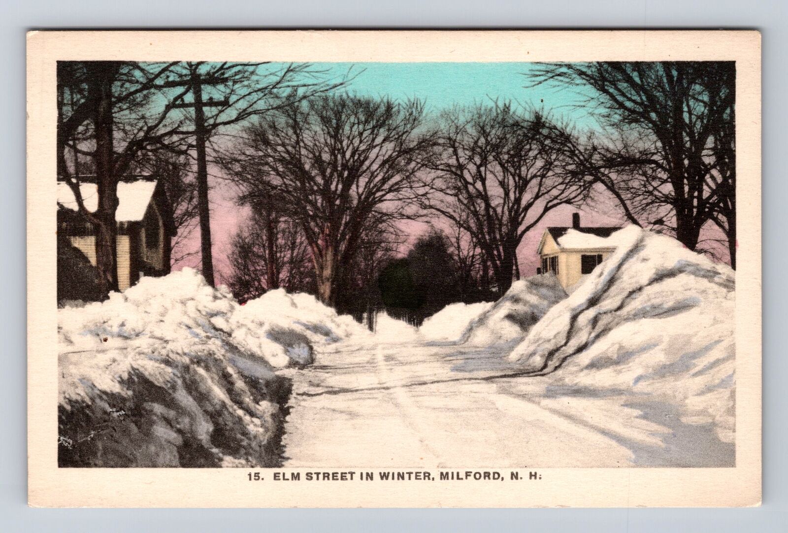 Milford NH-New Hampshire, Elm Street In Winter, Antique, Vintage Postcard