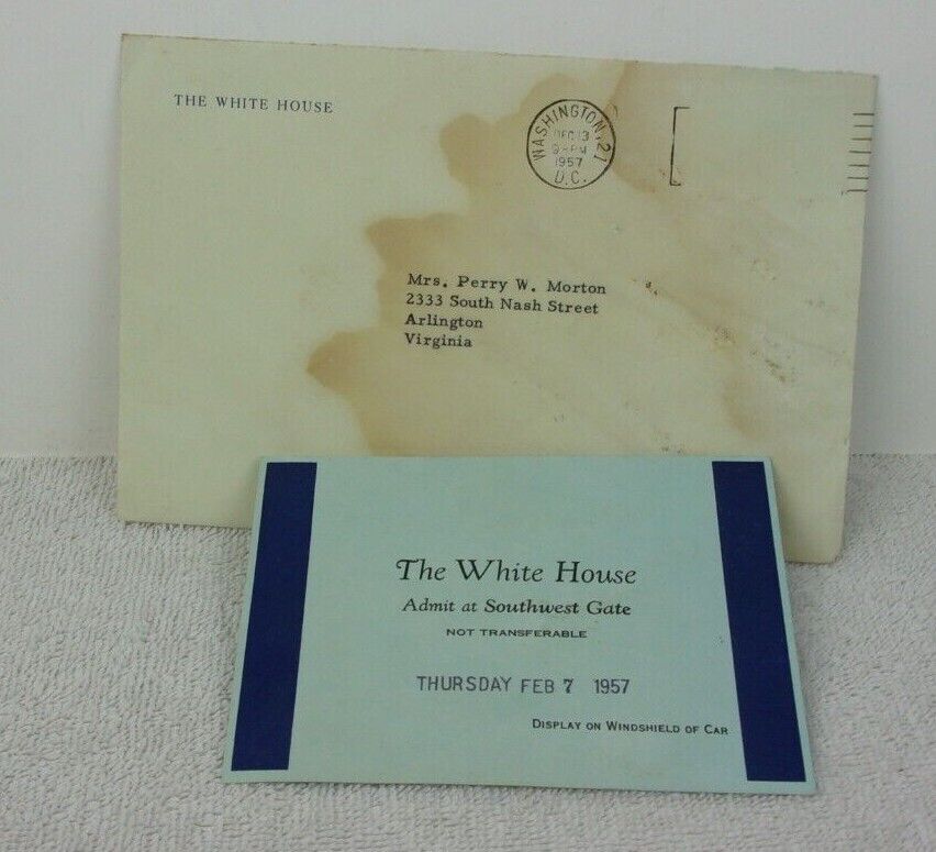 The White House envelope 1957 admit South Gate auto ticket for Attorney General 