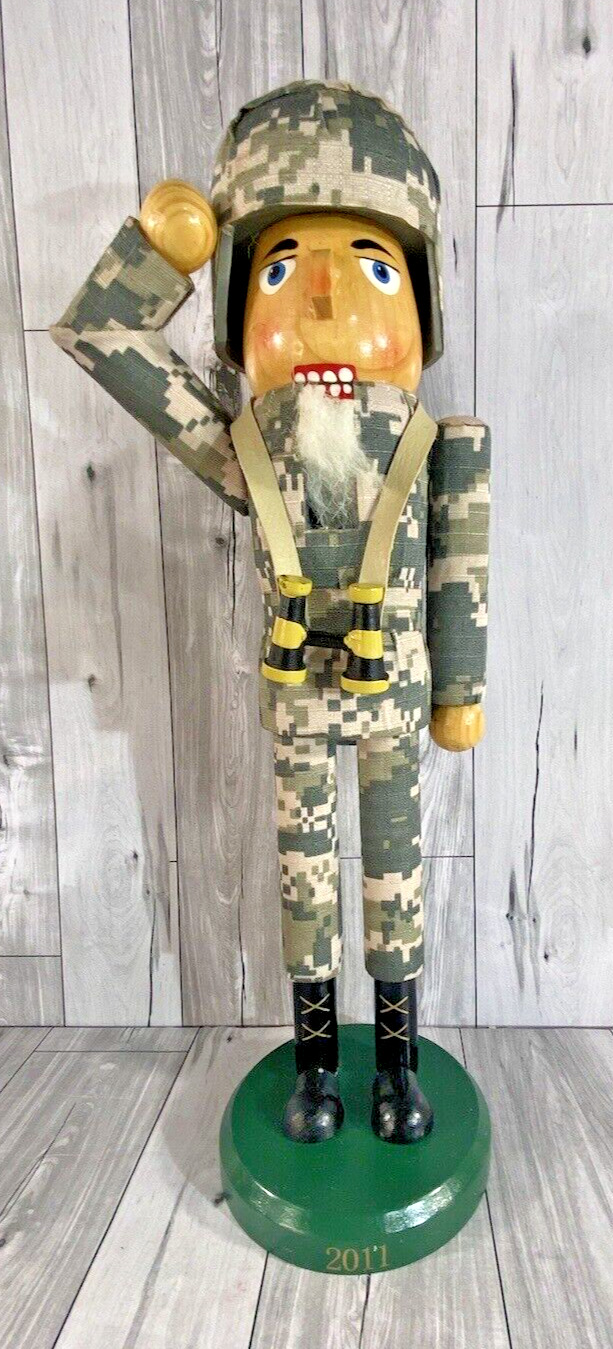 Wooden Nutcracker Army Soldier Digital Camos, Helmet & Binoculars 16\