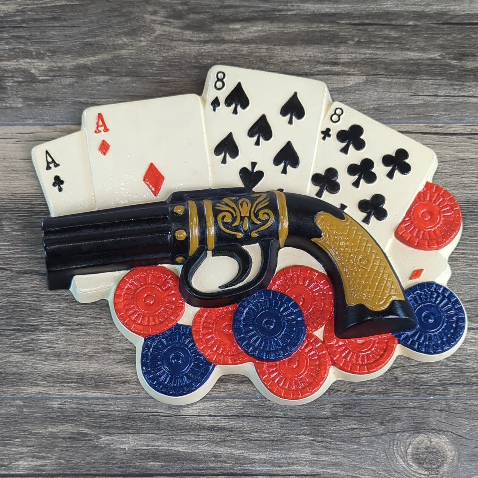 Vtg Poker Card Game Room Sign Ceramic Chalkware Hand Painted Man Cave Western