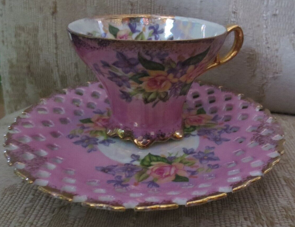 Vintage Royal Halsey Cup and Saucer set Pink Yellow Pink Flowers Coffee Tea