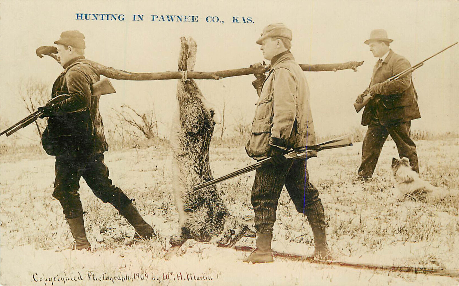 RPPC Martin Exaggertation Hunting Giant Rabbits In Pawnee County Kansas Rifles