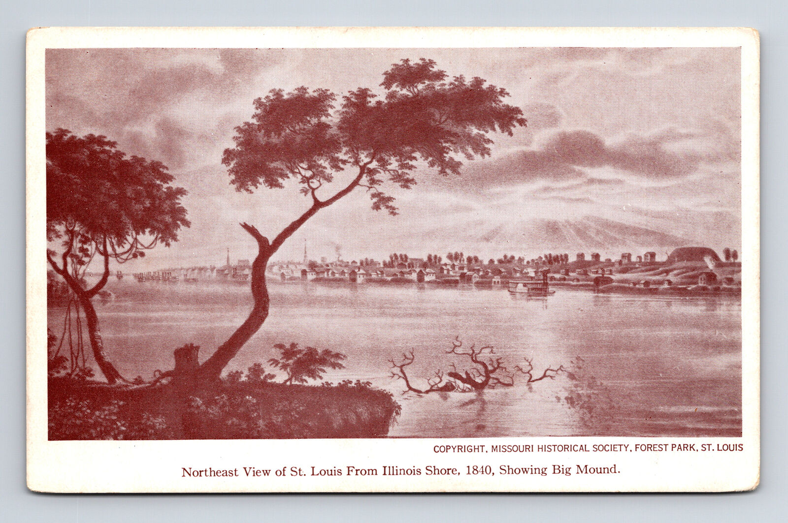 Big Mound Native American From IL Shore 1840 Bloody Island St Louis MO Postcard