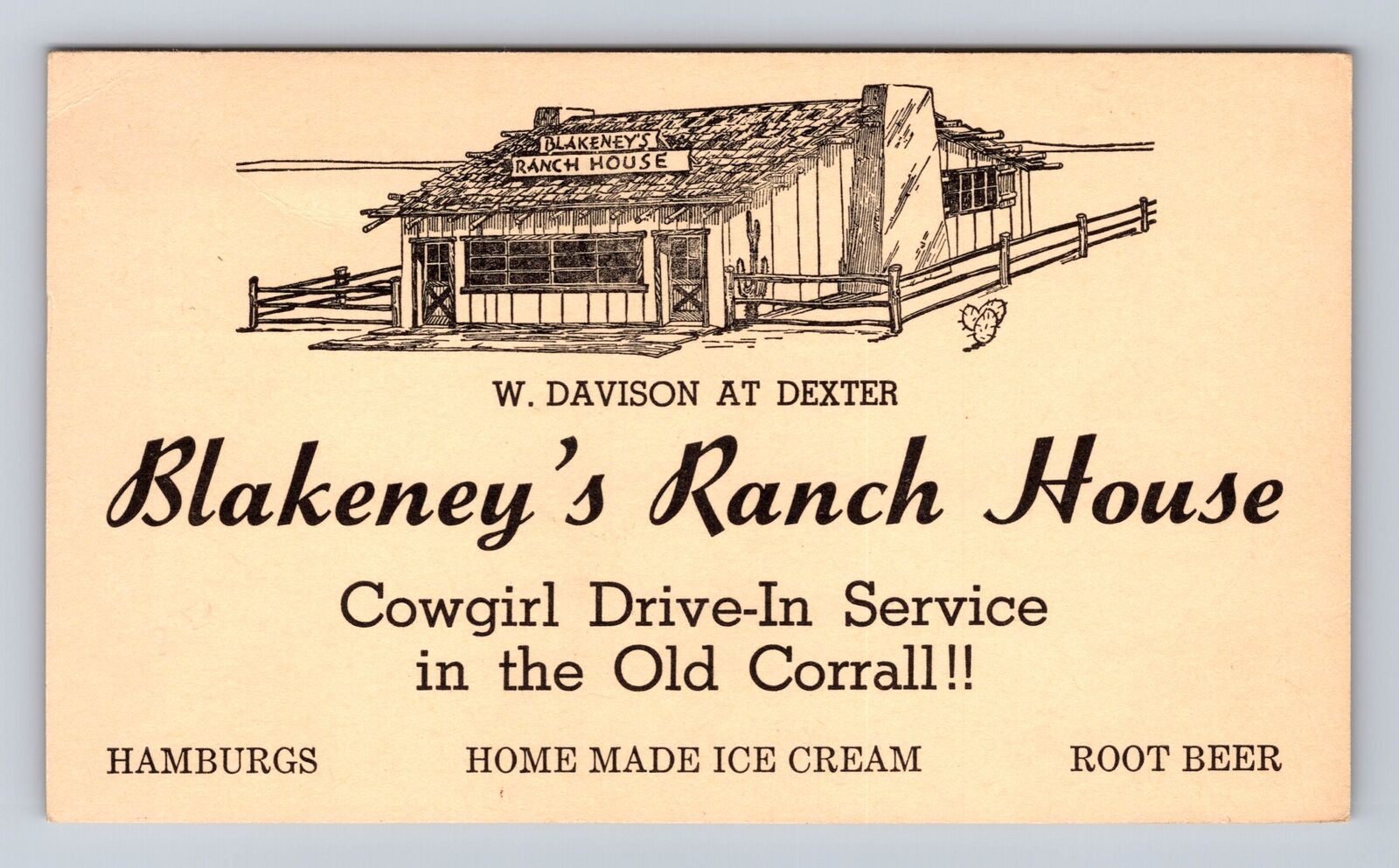 Detroit MI-Michigan Blakeney's Ranch House Advertising Vintage c1947 Postcard