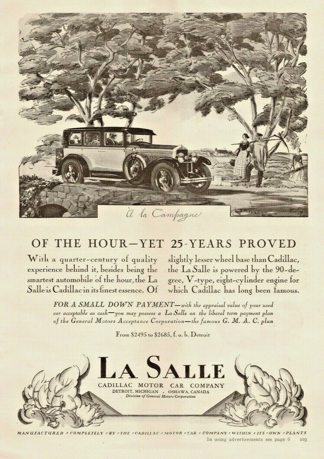 1927 Cadillac Le Salle Vintage Print Ad In The French Countryside 