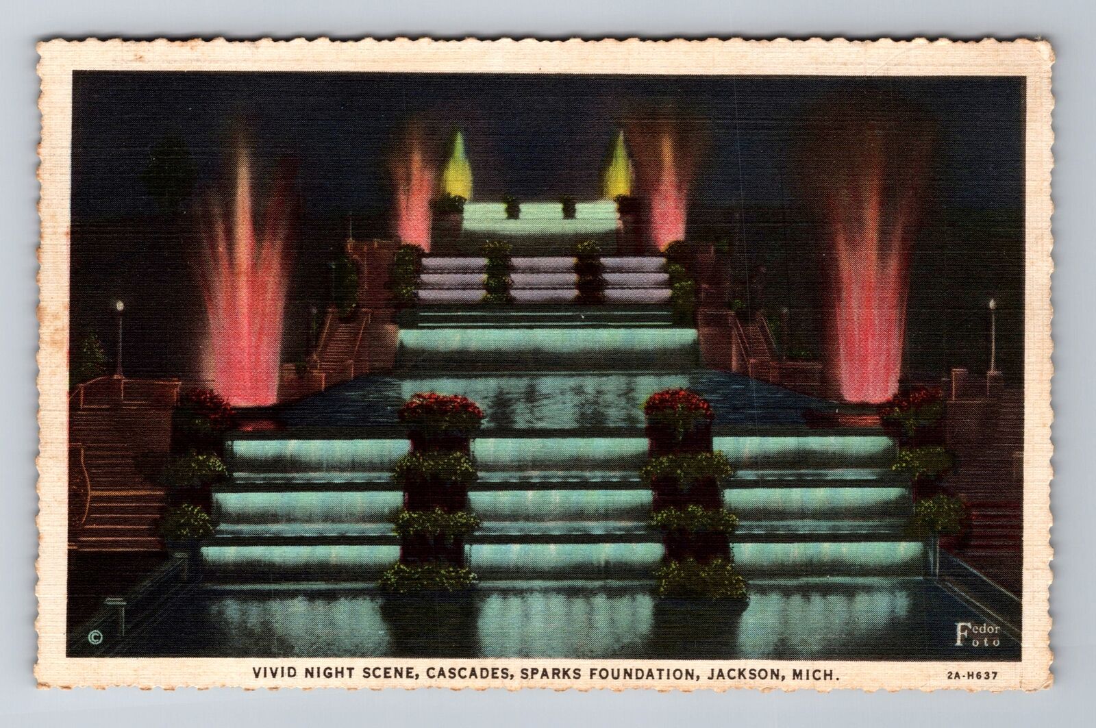 Jackson MI-Michigan, Cascades Sparks Fountain, Antique Vintage Souvenir Postcard