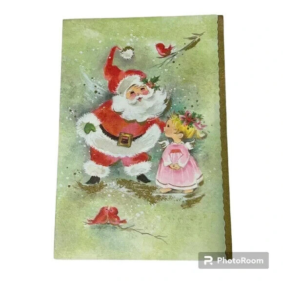 The Coronation Collection Santa Girl Green Unused Vintage Christmas Card