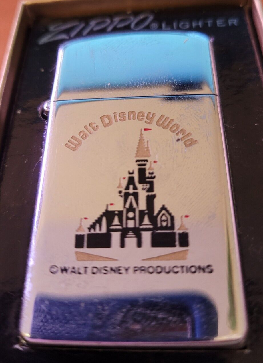 Vintage Walt Disney World Slim Chrome Zippo Lighter Cinderella Castle Disneyland