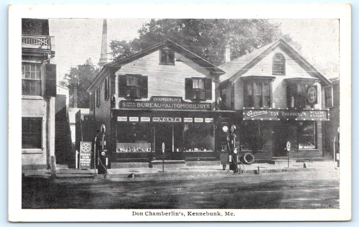 KENNEBUNK, Maine ME ~ DON CHAMBERLIN'S STORE Gas Pumps c1920s  Postcard