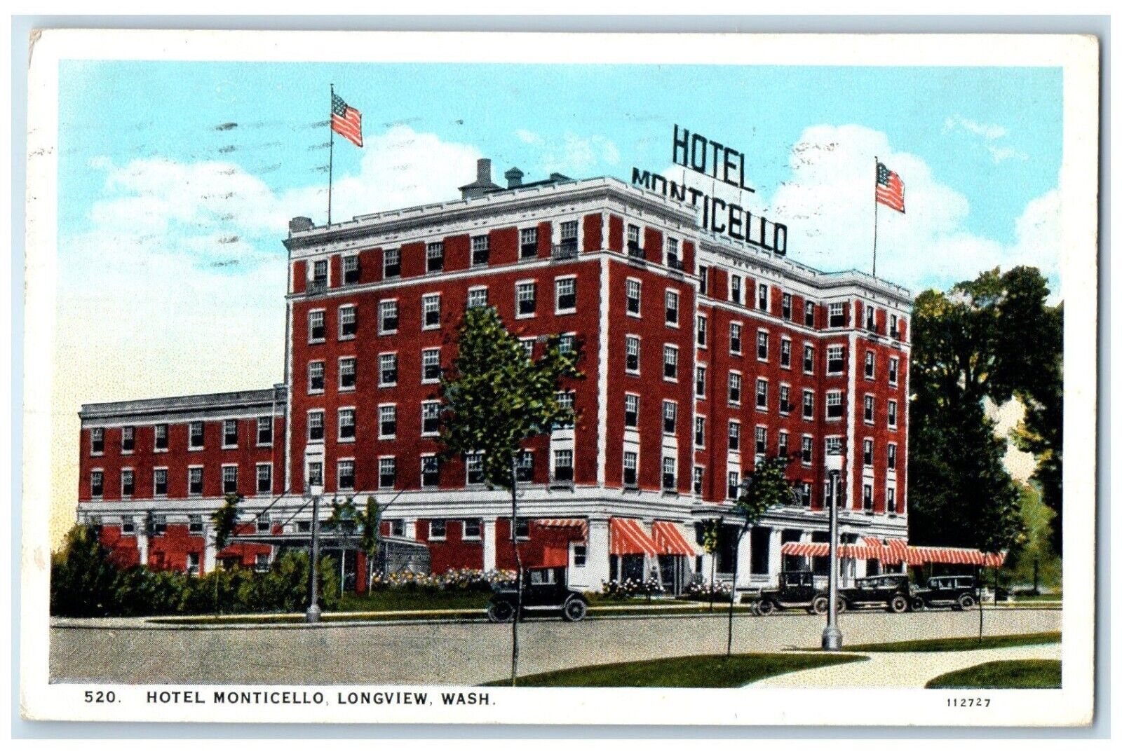 1928 Hotel Monticello Exterior Building Longview Washington WA Vintage Postcard